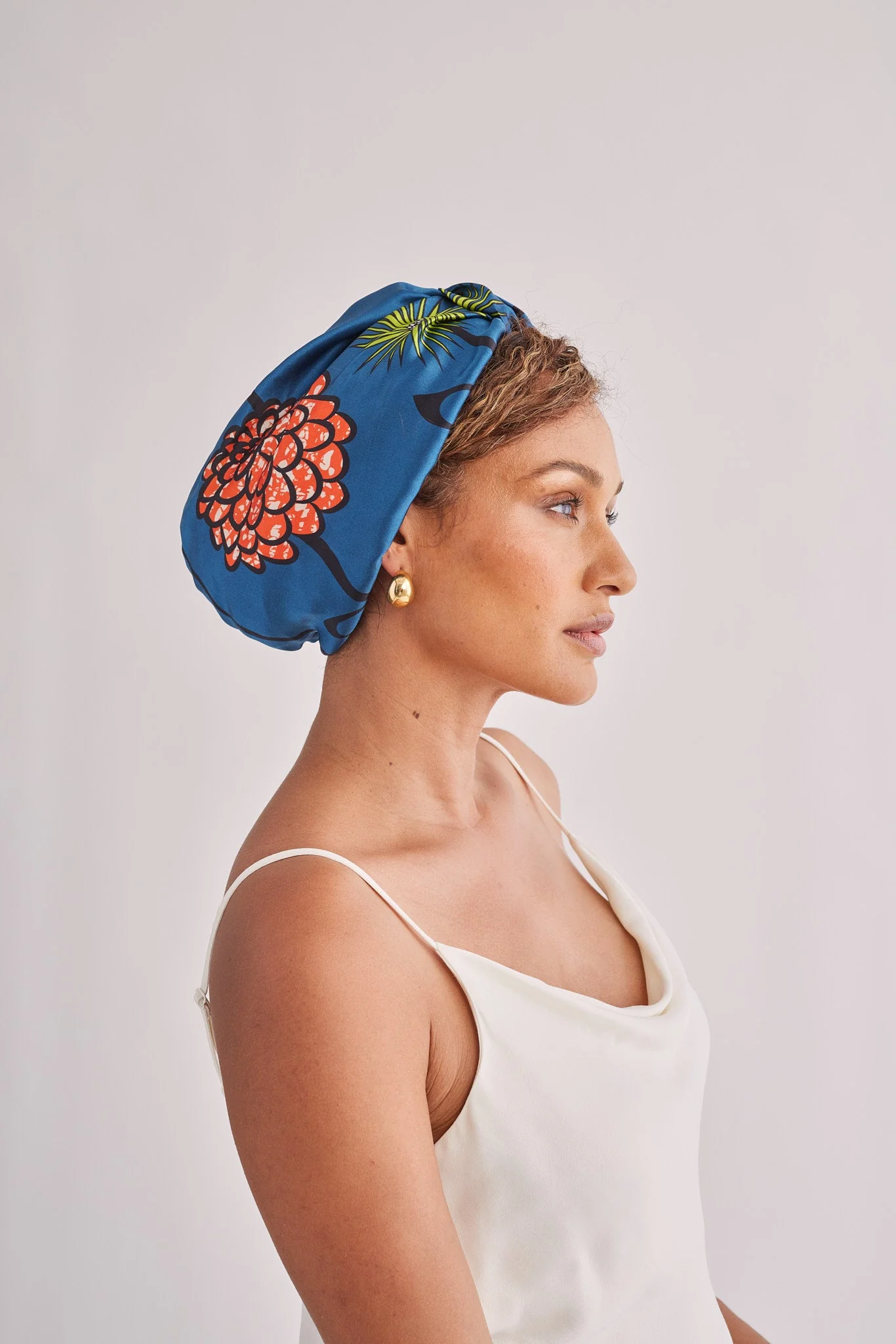 All Silk Turban - Blue Peach Floral - Image 3