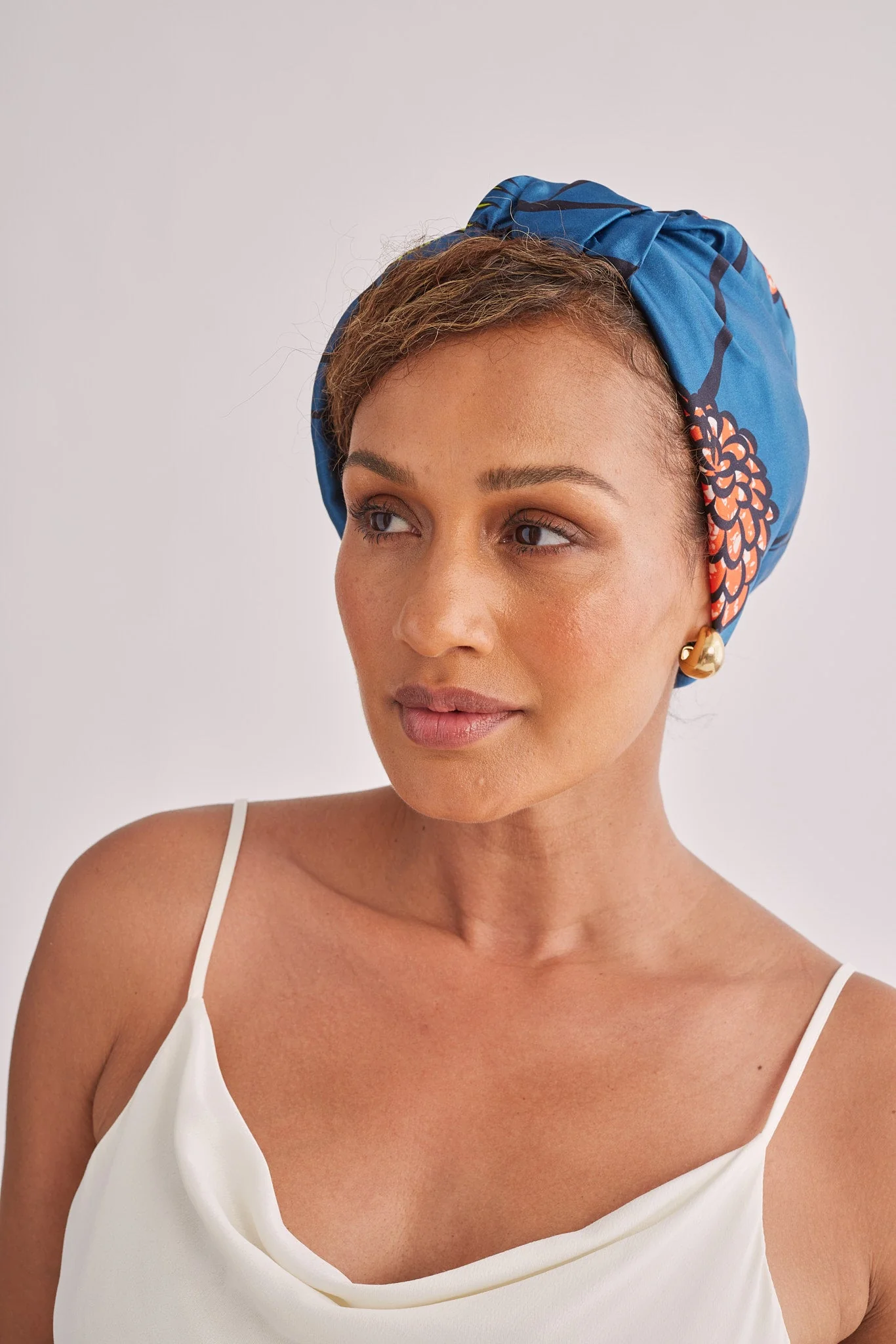 All Silk Turban - Blue Peach Floral - Image 4
