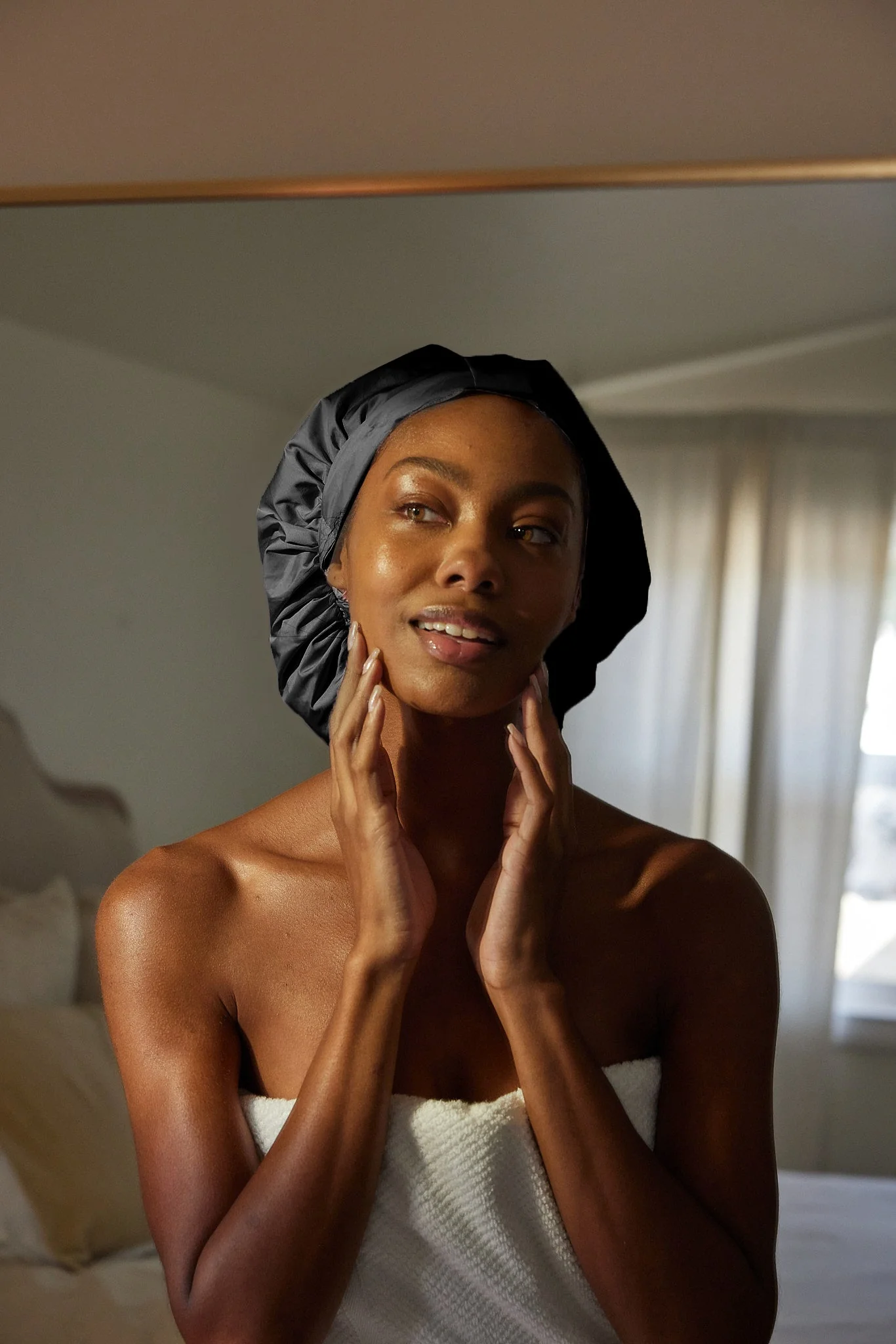 Satin-Lined Shower Cap - Black