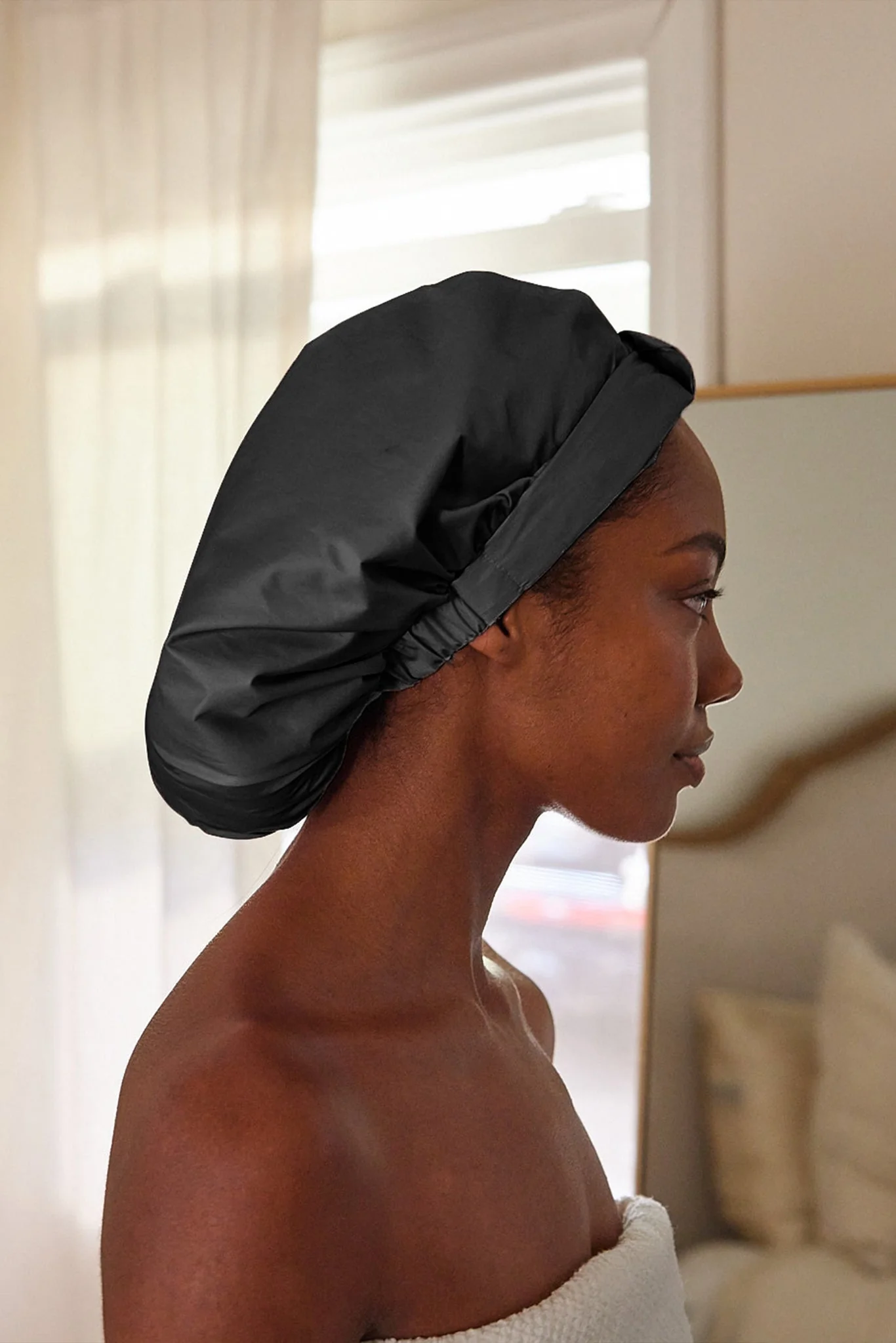 Satin-Lined Shower Cap - Black - Image 2