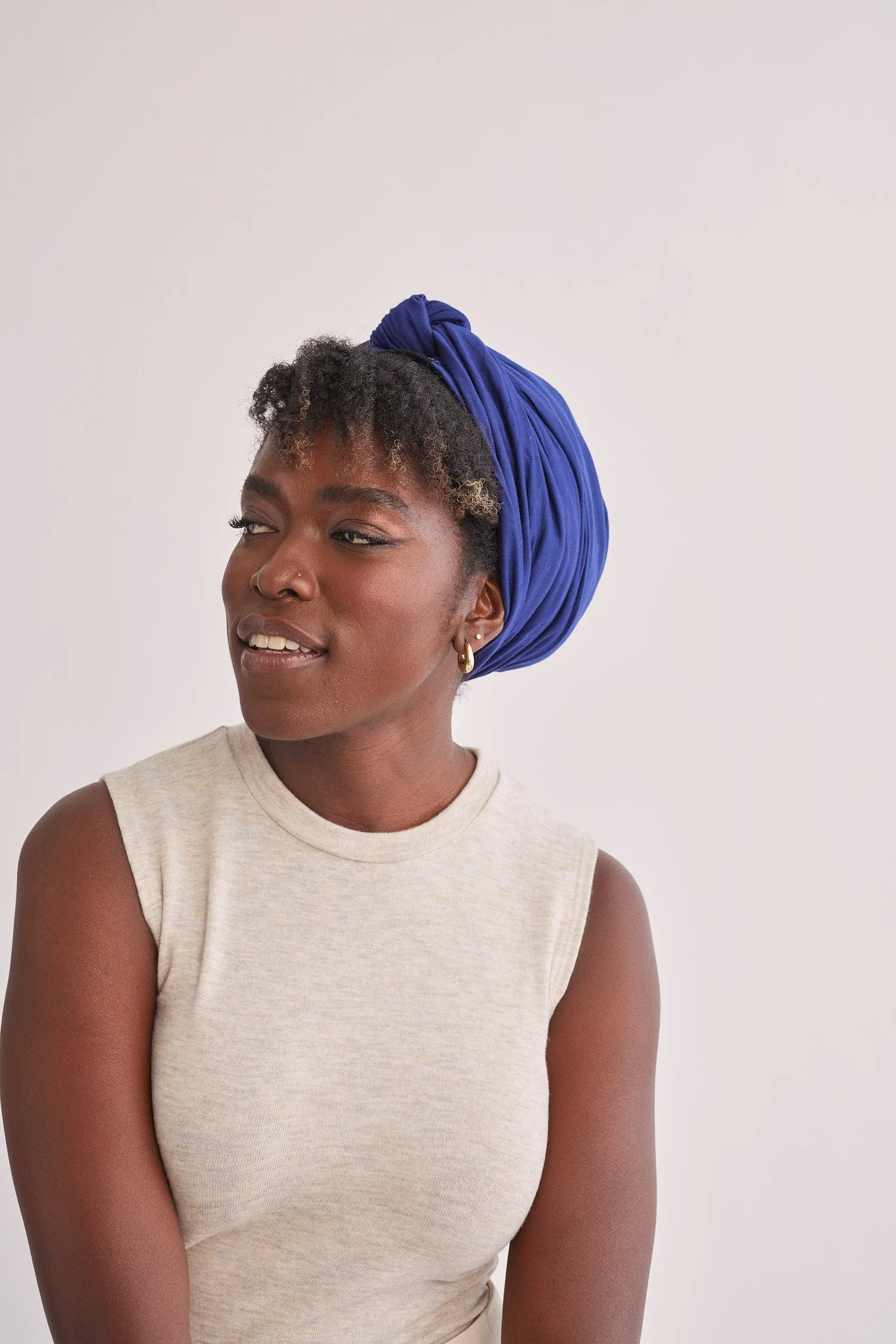 Navy Satin-Lined Knot Turban - Image 3