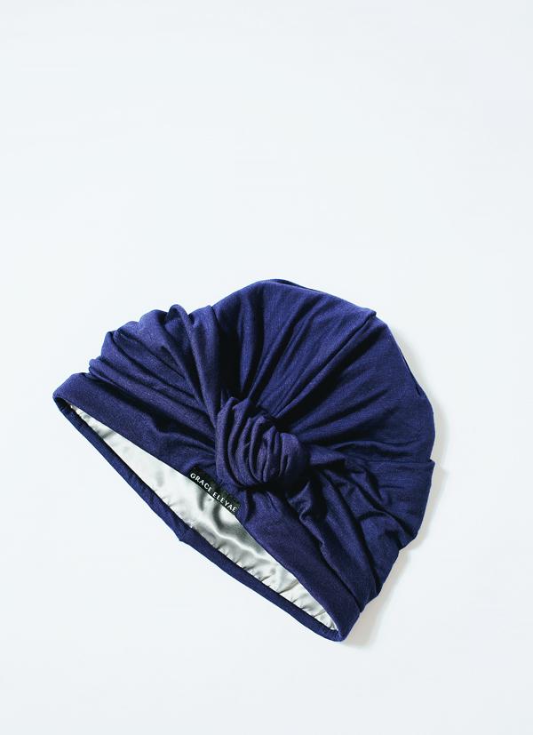 Navy Satin-Lined Knot Turban - Image 5