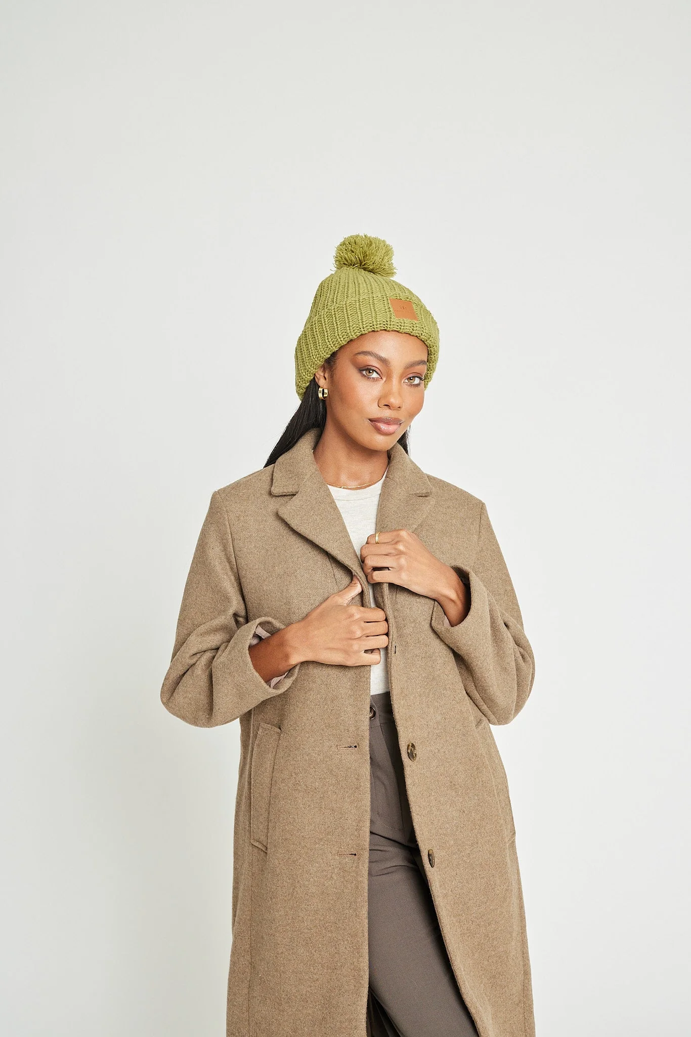 Olive Chunky Knit Satin-Lined Beanie - Image 3