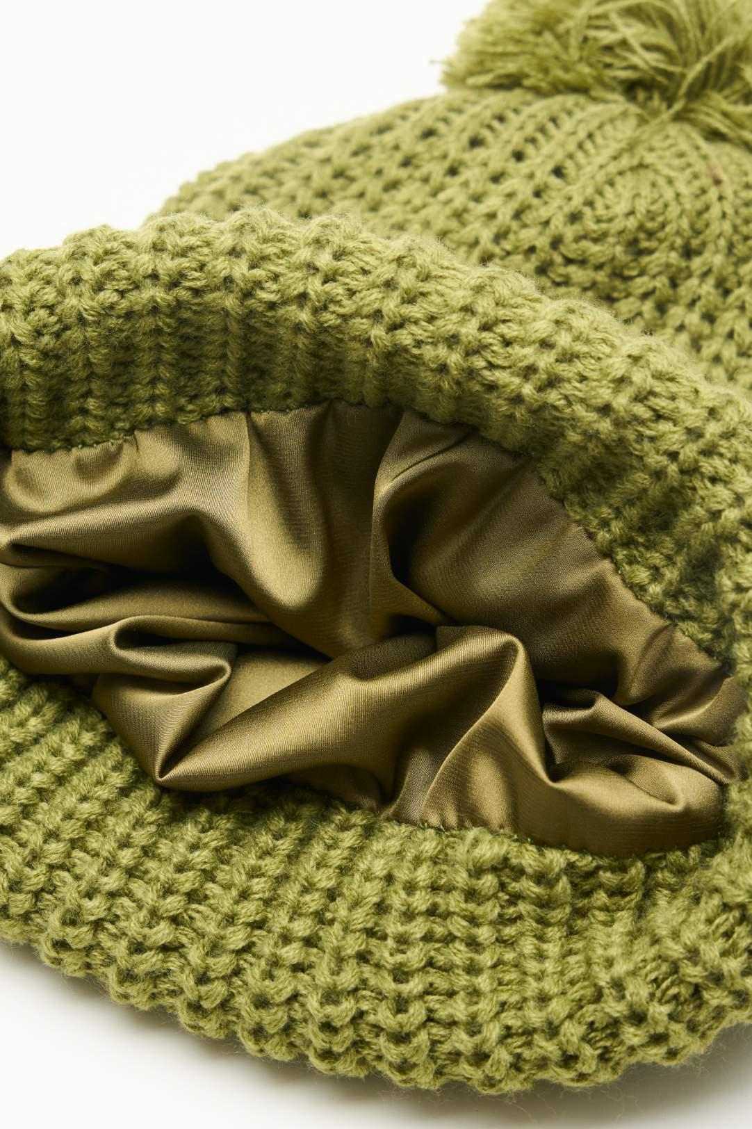 Olive Chunky Knit Satin-Lined Beanie - Image 6