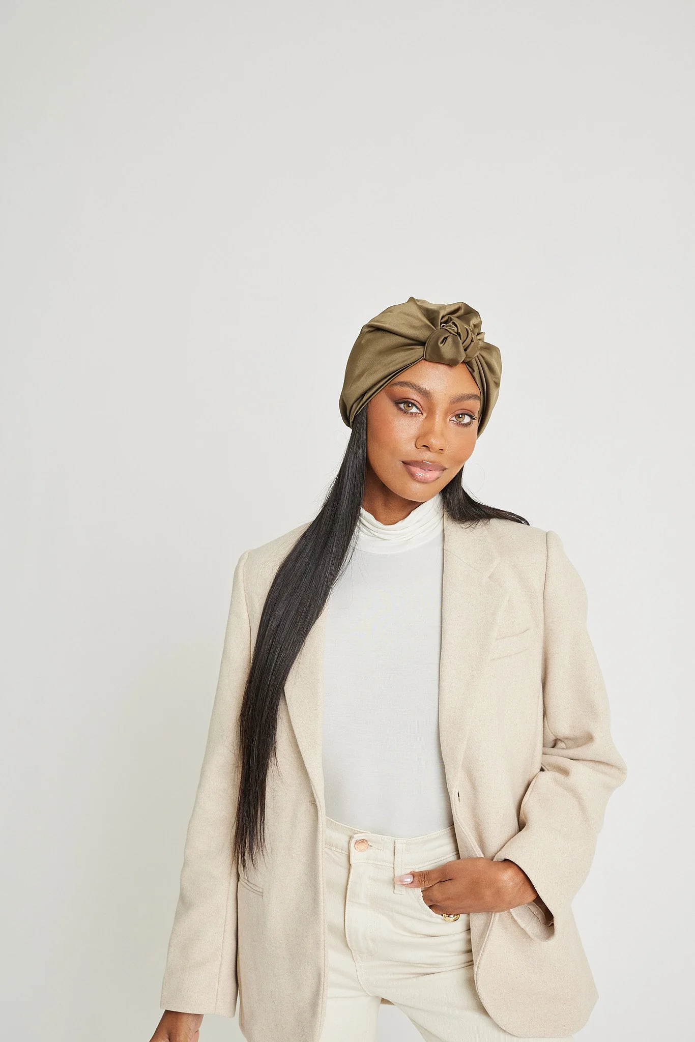 Olive All-Satin Knot Turban - Image 4