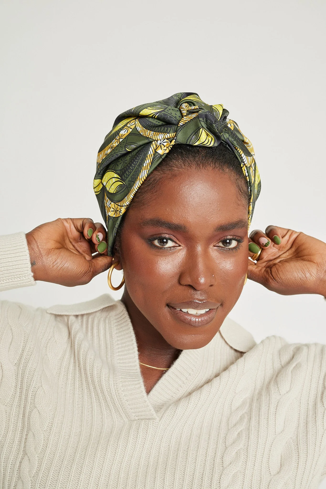 Olive Print All-Satin Knot Turban - Image 3