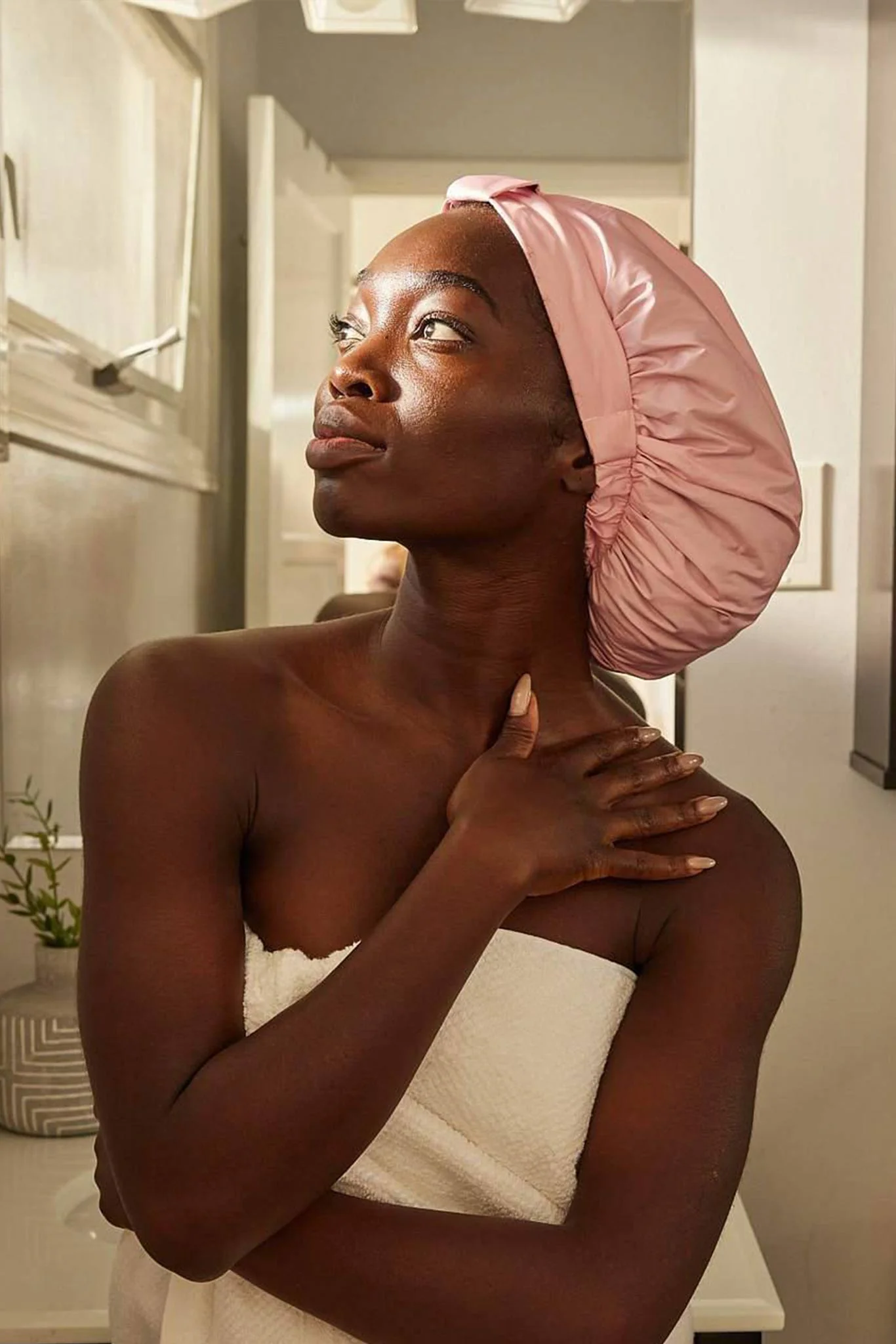 Satin-Lined Shower Cap - Blush - Image 2