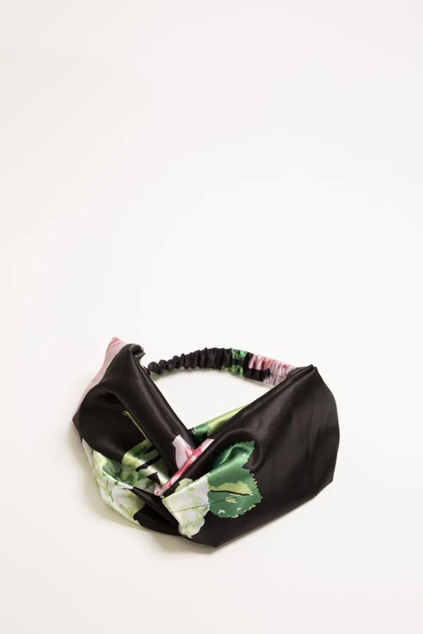 Silk Turban Style Headband - Black Floral - Image 4