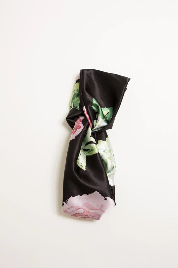 Silk Turban Style Headband - Black Floral - Image 5